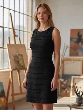 Calvin Klein Black Sleeveless Tiered Sheath Dress